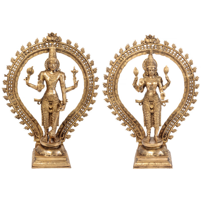 Exotic India 31" Lord Vishnu And Goddess Lakshmi (Large Statues) In Brass Handmade Made In